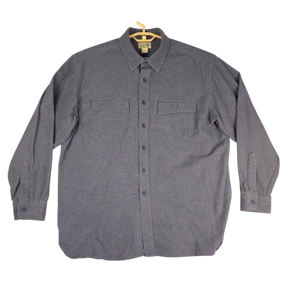 LL Bean Mens Chamois Cloth Shirt XL Charcoal Gray Heavy Flannel Button Down